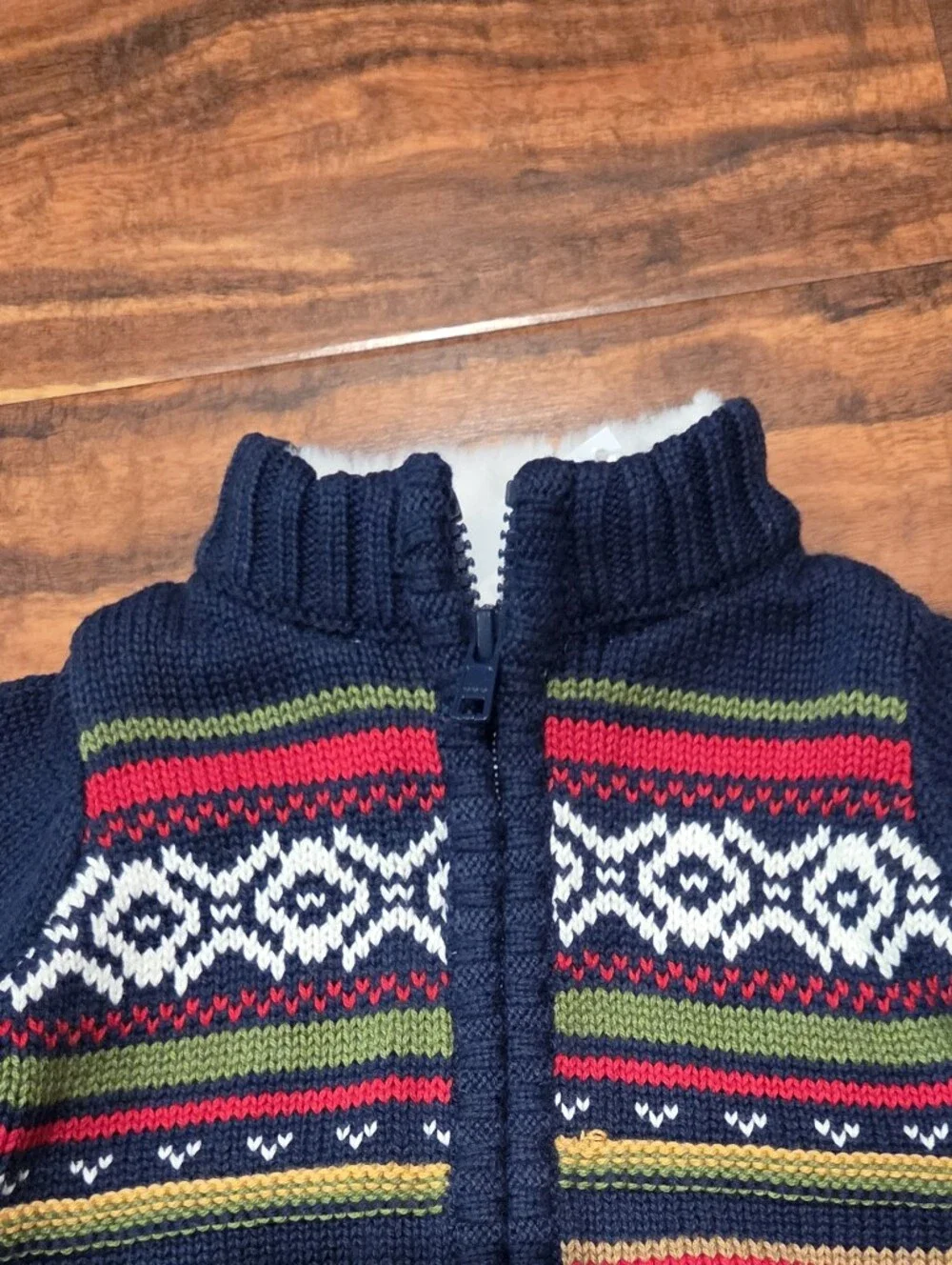 Gymboree NWT 0-3 Months Navy/Red Fair Isle Zip Sweater and Moose Hat Set